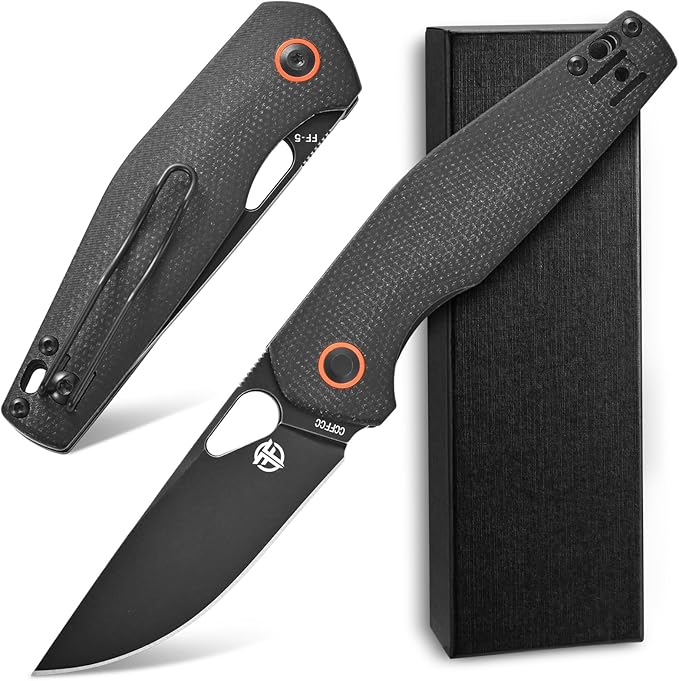 FF5 Folding Pocket Knife,DC53 Steel Blade Micarta Handle with Pocket Clip for Outdoor Camping