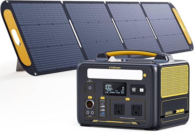 VTOMAN Jump 600X Solar Generator with 200W Solar Panel, 299Wh Portable Power Station with 2x 600W