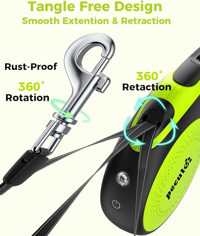 Retractable Dog Leash with Flashlight, 26ft Heavy Duty Retractable Pet Leash with Light, One-Button
