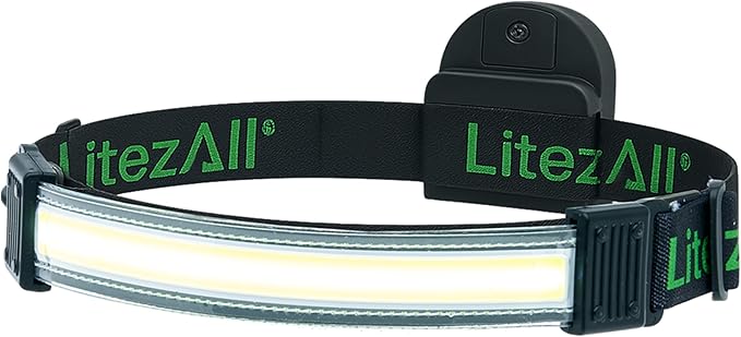 LitezAll Tactical LED Headlamp with Adjustable Headband, Flat Battery Powered Headlamp for Hiking