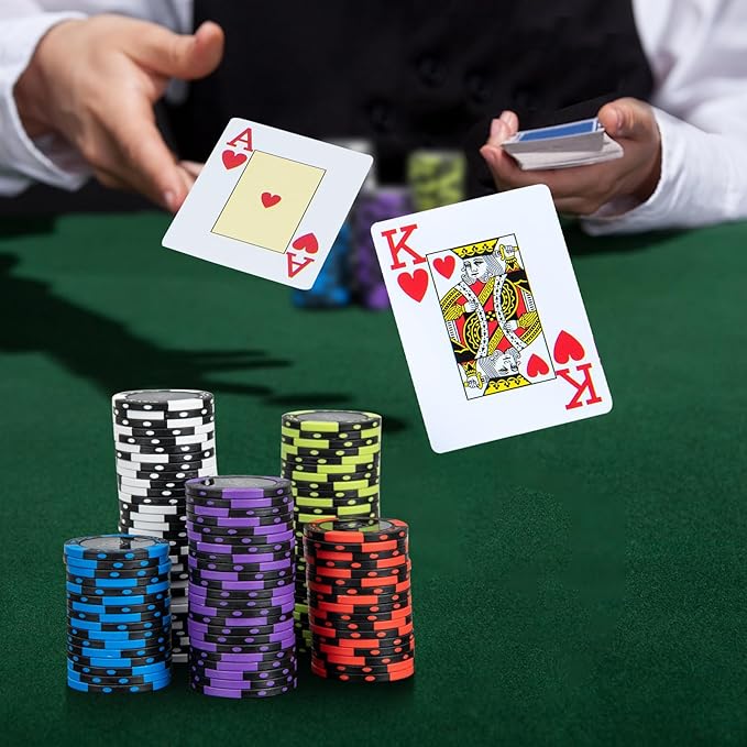 Goplus Poker Chip Set, 300 PCS/500 PCS 14 Gram Clay Poker Chips w/ Aluminum Case, Card Decks