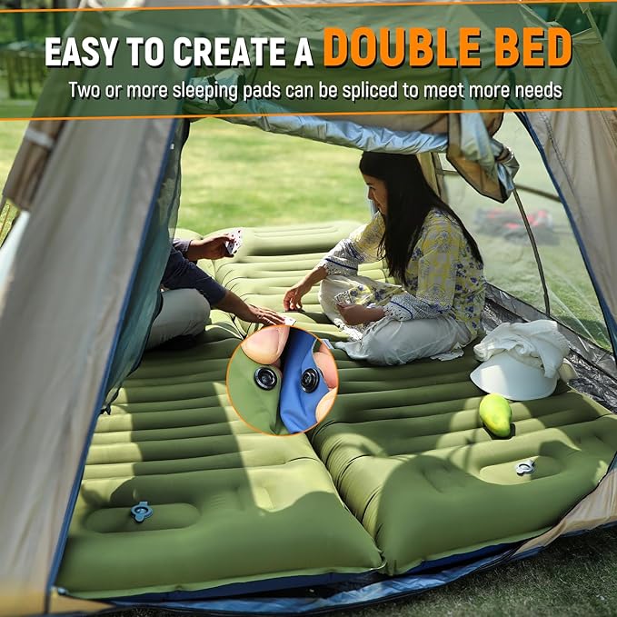 Camping Sleeping Pad, Thick 5 Inch Camping Mat with Pillow Built-in Foot Pump Ultralight Inflatable