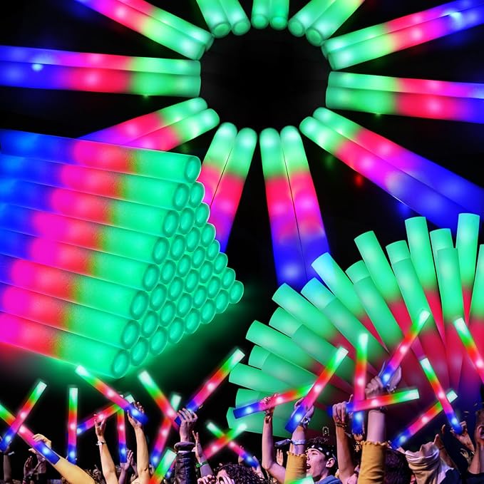 150 PCS Led Foam Sticks, Bulk Glow Sticks with 3 Colors Flashing, Light Up Baton Wands for Kids