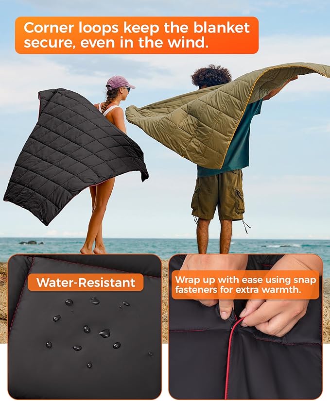 KingCamp Ultralight Camping Blanket, Packable Down Alternative Puffy Wearable Blankets Weatherproof