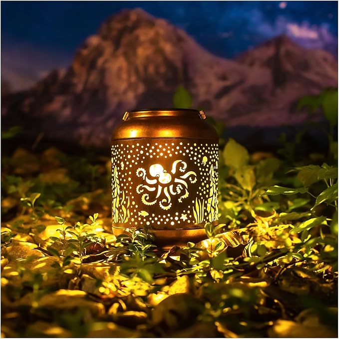 Octopus Solar Lanterns Outdoor Waterproof,Hanging Solar Lights Octopus Gifts for Women Men Metal