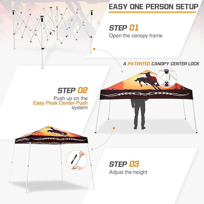 EAGLE PEAK 10x10 Slant Leg Pop-up Canopy Tent Easy One Person Setup Instant Outdoor Beach Canopy