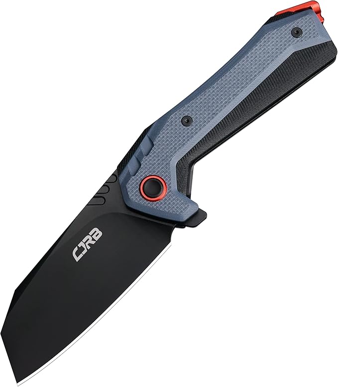 CJRB Tigris Tactical Knife, Pocket Knife with AR-RPM9 Powder Steel Black PVD Blade Black & Blue G10
