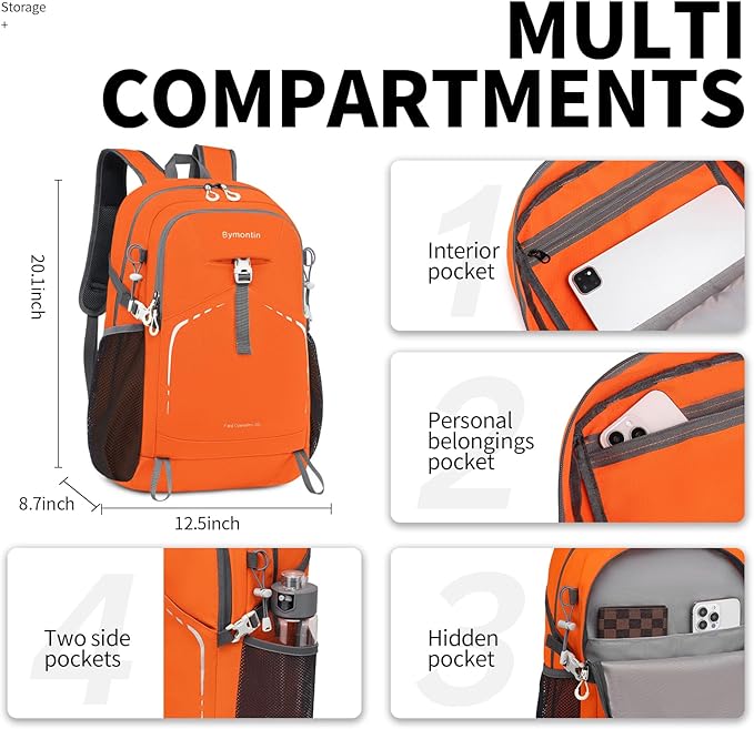 35L Lightweight Packable Backpack – Durable Foldable Daypack for Travel, Hiking, and Gym (Orange)