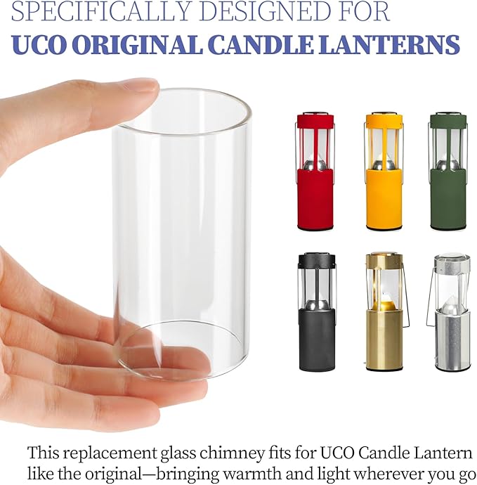 2-Pack Compatible Replacement Glass Chimney for UCO Candle Lantern, Durable & Heat-Resistant Glass