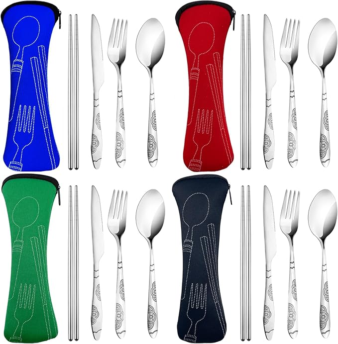 20PCS Premium Travel Utensils With Case, Stainless Steel Reusable Portable Utensils Set With Case