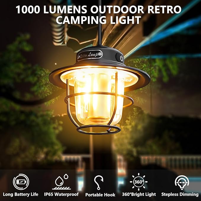 Camping Lantern, Portable Camping Light, Rechargeable Lanterns 4 Light Modes(1300-6500K)