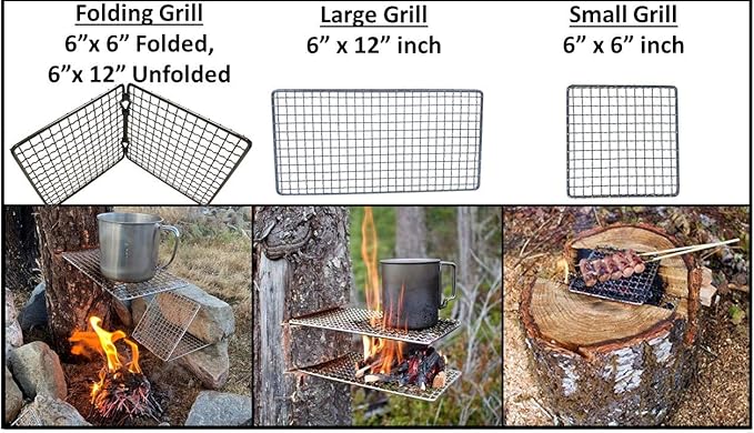 Portable Bushcraft Stainless BBQ Cooking Grill Grate, Bamboo Cutting Board, Burlap Bag, Mini Knife
