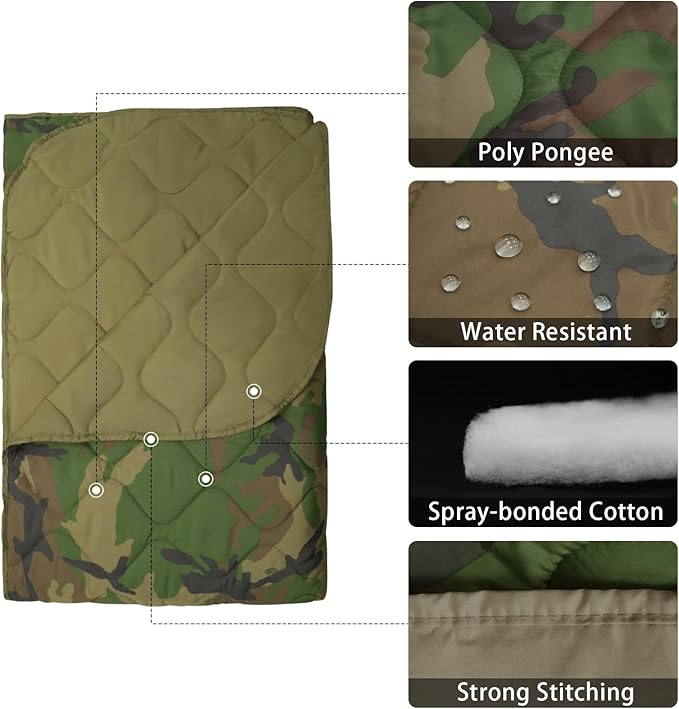 Poncho Liner Military Insulation Outdoor Camping Blanket for Travel, Beach, Grass, Picnic, Car
