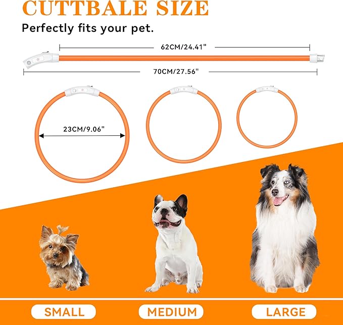 Light Up Led Dog Collar Rechargeable Waterproof, Glow in Dark Dog Collar, TPU Cuttable Lighted Dog