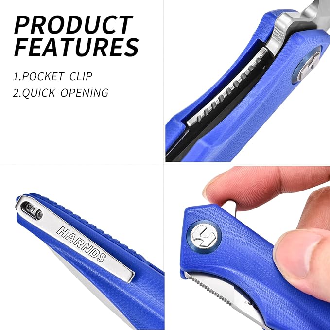 Qingluan Folding Knife with Pocket Clip, D2 Steel Blade 3.54'' and G10 Handle Outdoor Adventure
