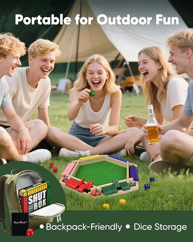 Original Classic 2-6 Player Shut The Box Game, Math Dice Board Game for Family Night Classroom