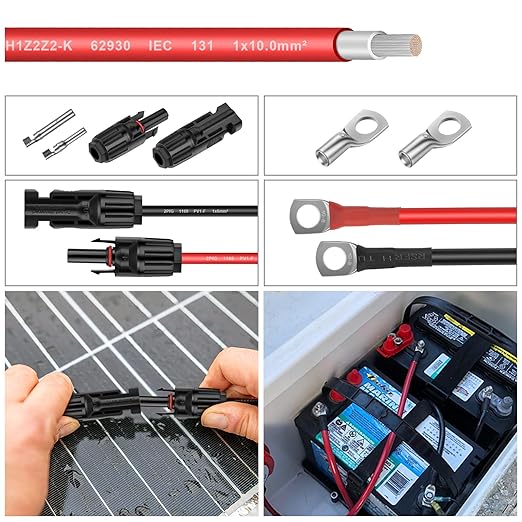 8AWG (10mm²) Tinned Copper PV Extension Cable - Solar Panel Connection Wire for Outdoor RV Marine