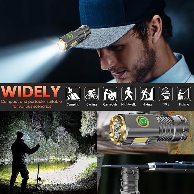 Rechargeable mini LED Flashlight, 9000 lumens Ultra Bright Small Flashlight, with Clip and Magnet