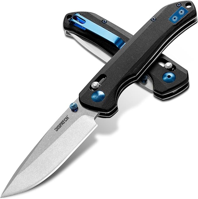 Axis Lock Folding Pocket Knife with Clip, 3.46" D2 Steel Drop Point Blade and G10 Handle, Crossbar