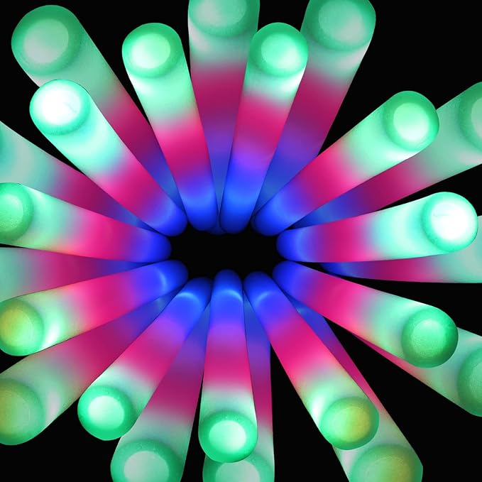 100 Pack LED Glow Sticks for Wedding, Bulk Foam Glow Sticks with 3 Modes Colorful Flashing, Glow