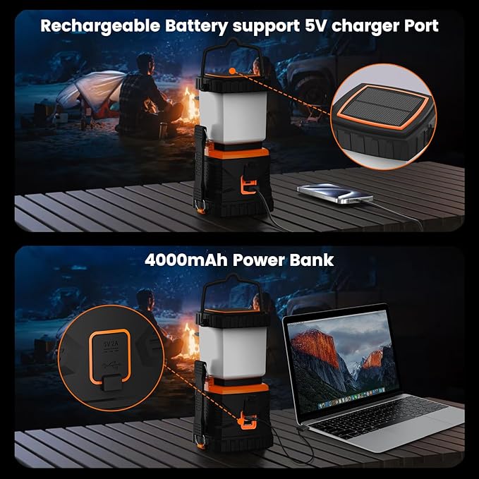 LED Camping Lantern Rechargeable,1000LM, Easy to Carry with 5 Ligth Modes, IP44 Waterproof Battery