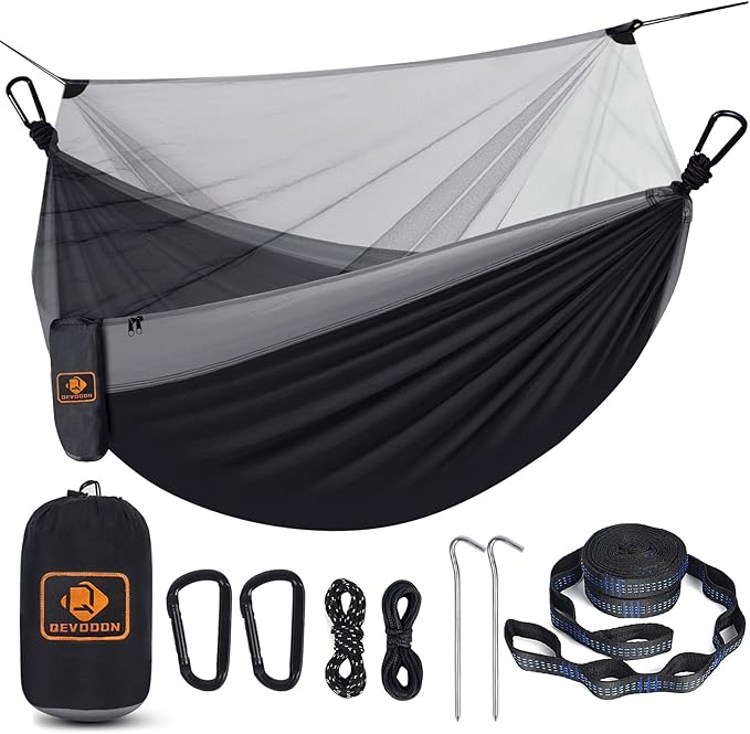Camping Hammock with Net,Travel Portable Lightweight Hammocks with Tree Straps and Solid D-Shape