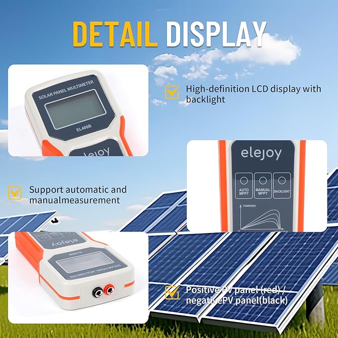 400W Solar Panel Tester Photovoltaic PV Multimeter with MPPT, 12-60V Voc, 0-20A Isc, Battery-Free