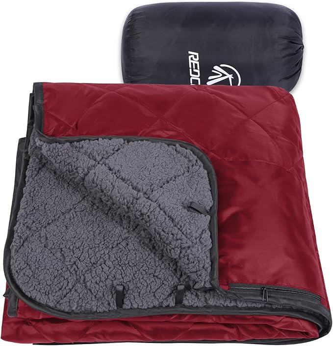 REDCAMP Large Warm Blanket with Sherpa Lining, Cold Weather Outdoor Blanket Windproof for Camping