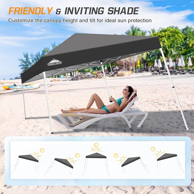 EAGLE PEAK 10x10 Slant Leg Pop-up Canopy Tent Easy One Person Setup Instant Outdoor Beach Canopy