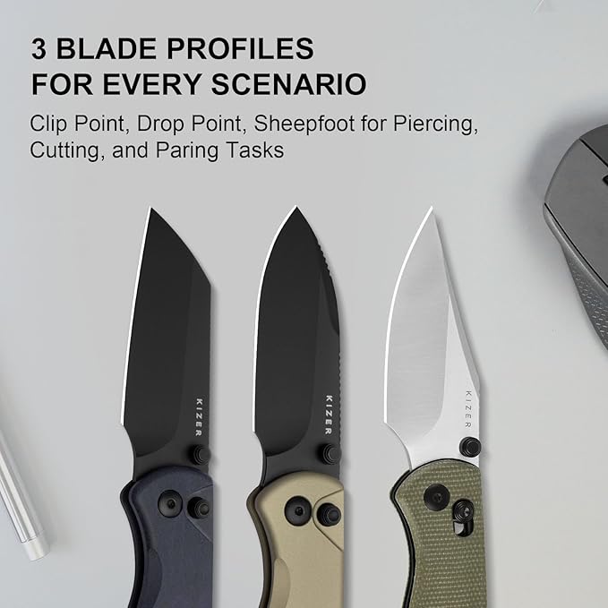 Kizer Drop Bear 2 Pocket Knife, 2.96" Nitro-V Sheepsfoot Blade Folding Knife with Blue Richlite