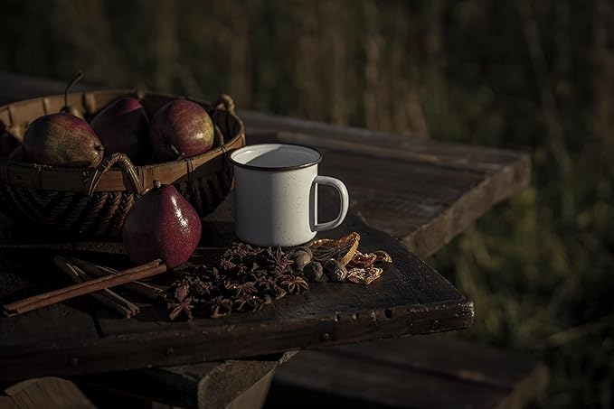 Barebones Enamel Cup Set- Enamel Coffee Mugs Set of 2 16-oz - Stainless Steel Rim Camping Mug for