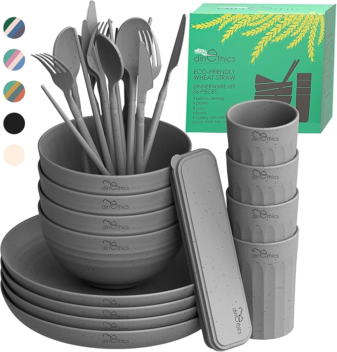 Wheatstraw Dinnerware Set For 4 - Dishwasher Microwave Plates For Heating Food - Unbreakable Wheat