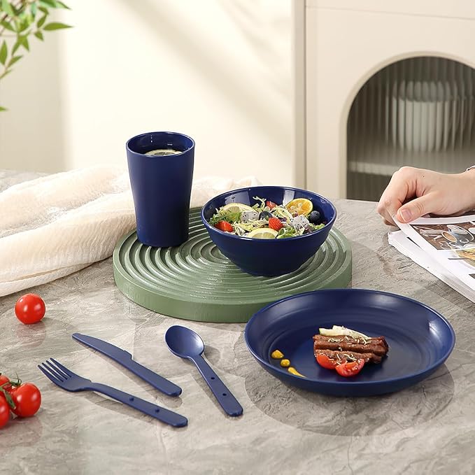 Camping Mess Kit for 2 with Bowl, Plate, Cup, Spoon, Fork, Knife and Carry Bag, Plastic Camping
