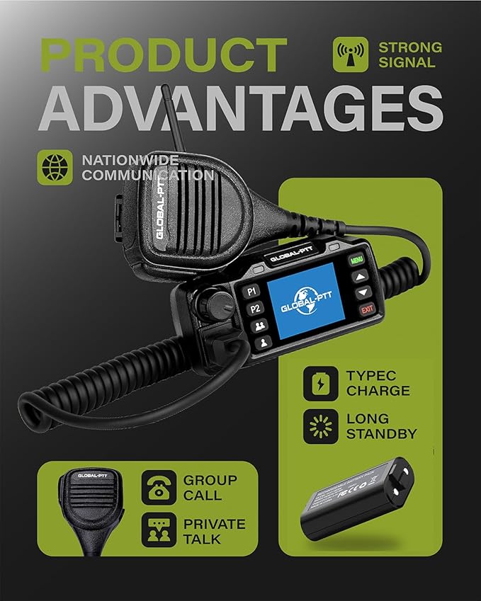 Global-PTT 2-Pack Push-to-Talk Over Cellular (PoC) Mobile Radios Walkie Talkies - 4G LTE Nationwide