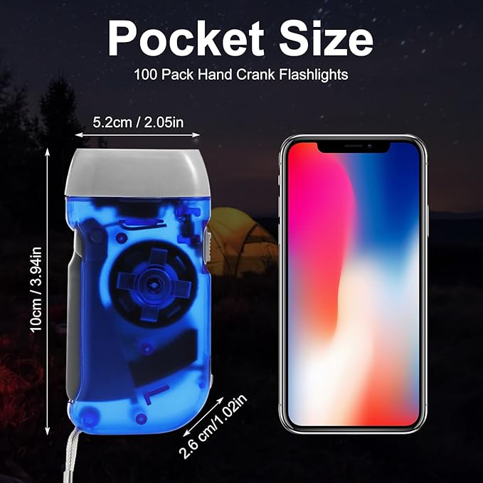 Retisee 48 Pcs Hand Crank Flashlight No Battery Required Torch Light Manual Press Flashlight 3 LED