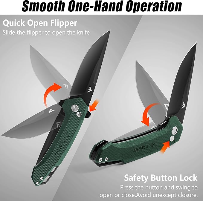 FLISSA Pocket Folding Knife, 3.2??D2 Blade G10 Handle EDC Knife with Button Lock and Pocket Clip