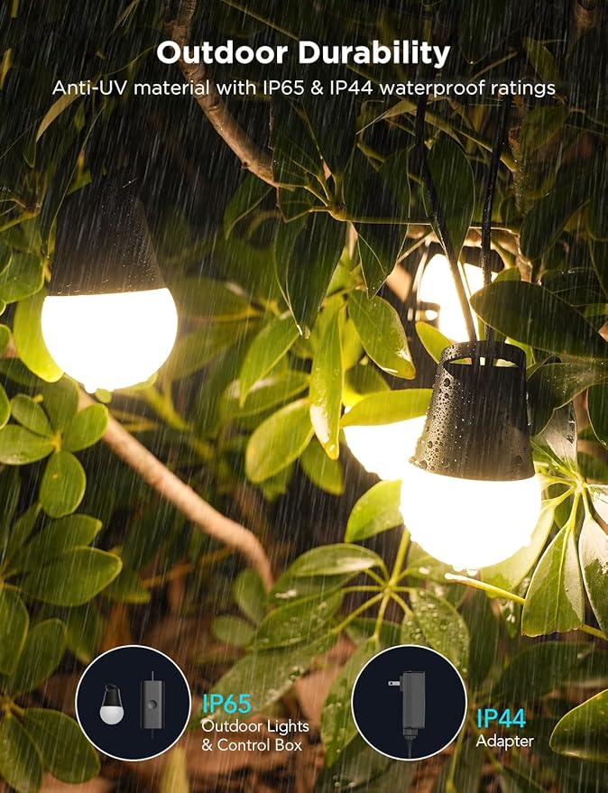 Govee Smart Outdoor String Lights 2, 144ft Outdoor Lights with Dimmable Warm White LED Bulbs, 47