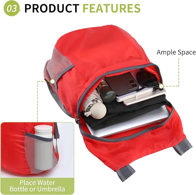 20L Ultra Hiking-Daypack Lightweight Foldable Travel Packable Backpack for Camping Cycling