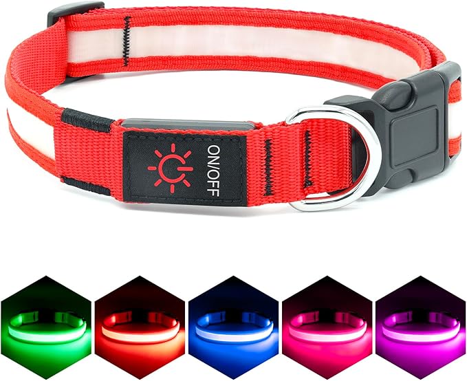 Vizpet LED Dog Collar, Light Up Dog Collar Adjustable USB Rechargeable Super Bright Safety Light