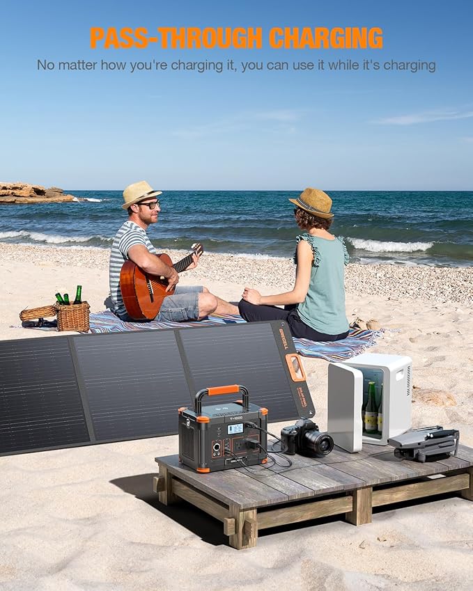 Portable Power Station 1000W, GRECELL 999Wh Solar Powered Generator with 110V AC Outlet, PD 60W