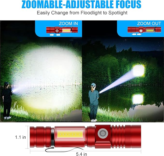 Hoxida Flashlight USB Rechargeable, Magnetic LED Flashlight, Super Bright LED Tactical Flashlight