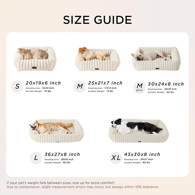 Bedsure Washable Dog Bed for Medium Dogs - Cute Furry Puppy Beds, Rectangle Orthopedic Corduroy