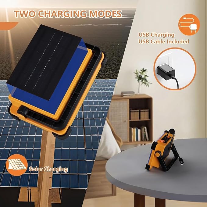 2 Pack 120W Solar Rechargeable Work Light, 144 LED 10000LM Portable Flood Light with Stand, IP66
