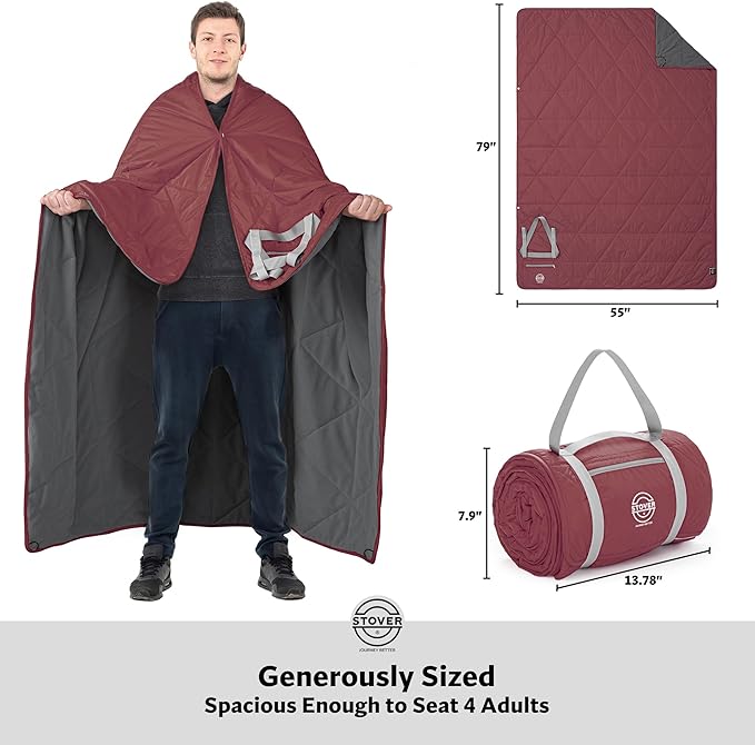 STOVER Waterproof Stadium Blanket – Portable Outdoor Camping Blanket for Travel, Picnics, or Sports
