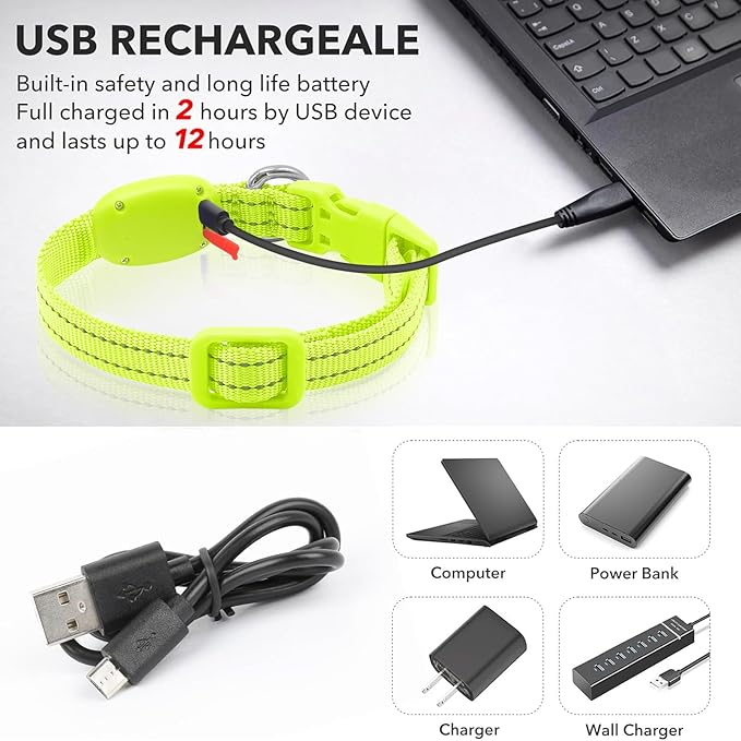 illumifun LED Dog Collar for Puppy, USB Rechargeable Light Up Collar, Lightweight Nylon Glowing Dog