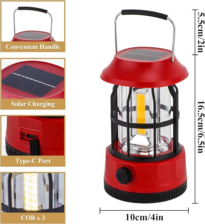 TRIROCKS Set of 4 LED Solar Camping Lantern Dimmable Rechargeable Lantern IPX3 Water-Resistant
