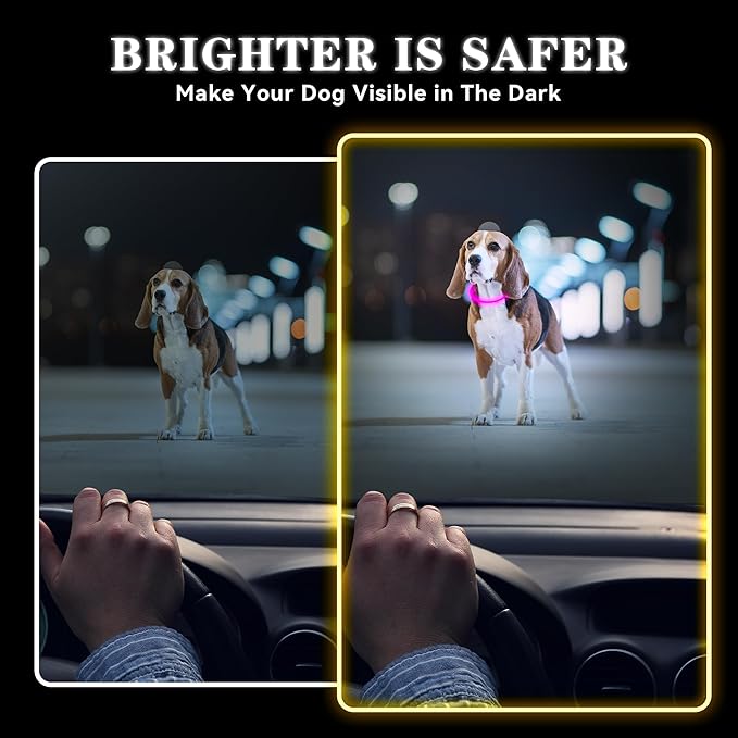 Led Light Up Dog Collar Rechargeable Waterproof, Glow in Dark Dog Collar, TPU Cuttable Lighted Dog