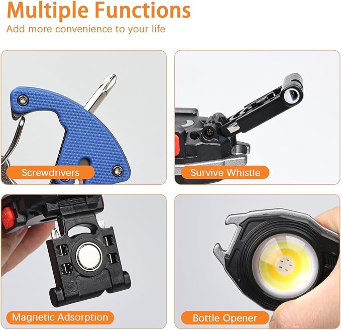MAKDAK 2PC Keychain Flashlight Rechargeable Cob Keychain Work Light 7 Modes 1600Lumen High Lumen