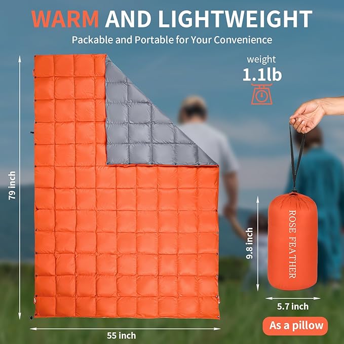 Down Camping Blanket, Muti-Use Outdoor Travel Blanket, Puffy Sleeping Bag Blanket, Waterproof