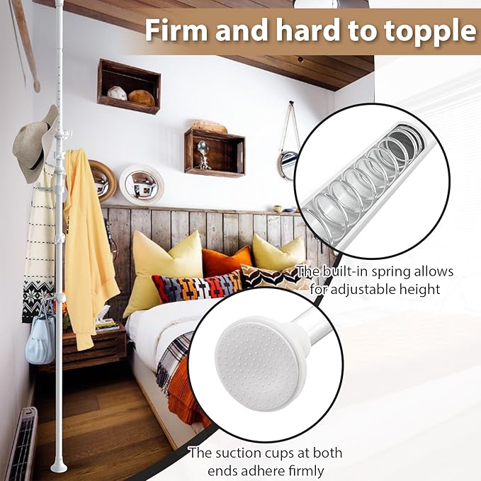 Coat Rack Freestanding, 56 to 125 inch Adjustable Tension Rod Coat Tree with 12 Hooks for Hanging